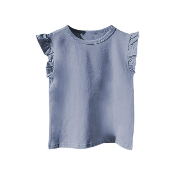 KAUOD Girls Ruffle Sleeveless Tank Tops Solid Basic Athletic Wear T Shirt Casual Crewneck Cotton Tees Blouses for Kids