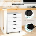 thumbnail image 6 of DORTALA 6 Drawer Chest File Cabinet with Wheels, Versatile Mobile Under Desk Office Storage Cabinet, Wood Filing Cabinet for Home Office, 5 Drawers, White, 6 of 14