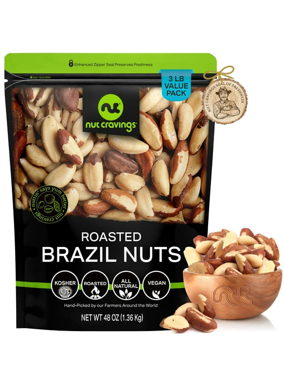 Brazil Nuts Roasted Unsalted, Whole (48oz - 3 lbs) by Nut Cravings