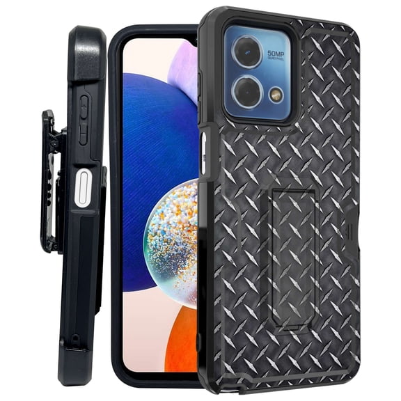 ANJ  Rugged Shockproof Kickstand Hybrid Case with Card Slot and Holster   Tempered Glass Cover for Motorola Moto G Stylus 5G (2023) - Grey Steel Plate
