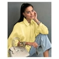 thumbnail image 5 of Women'S Puffy Bombers Jacket Oversized Street Casual Batwing Sleeve Lapel Pleated Shirt with Zipper Yellow M, 5 of 7