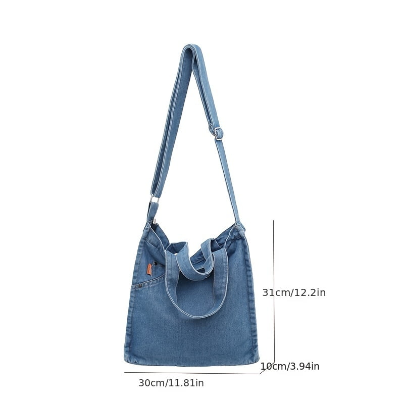 Denim Tote Bag for women bleached jean purse Large Capacity Zipper Shoulder  Bag with Adjustable Strap for Students