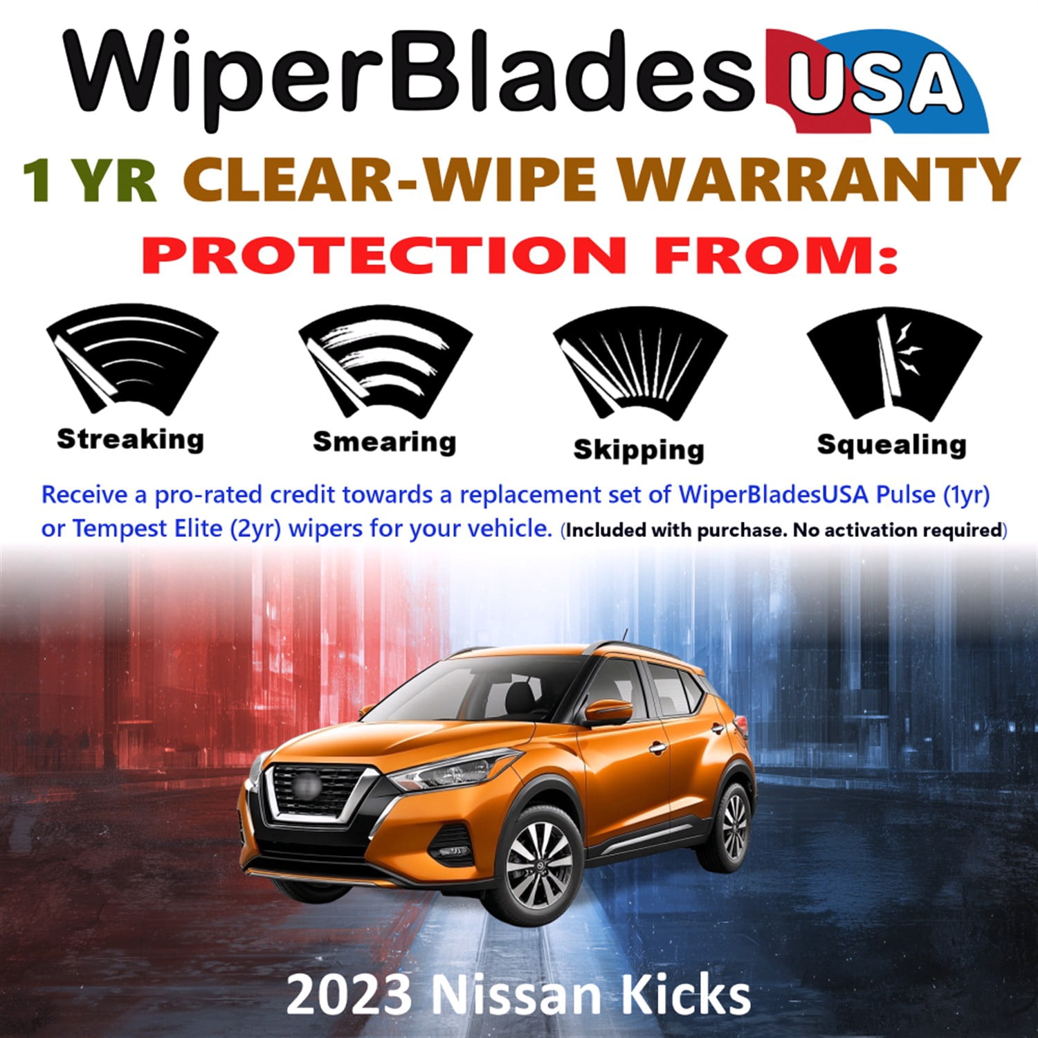 2023 Nissan Kicks Beam Wiper Blades Wipers w/1yr Warranty (Set of 3) w/Rear Wiper (WiperBladesUSA)