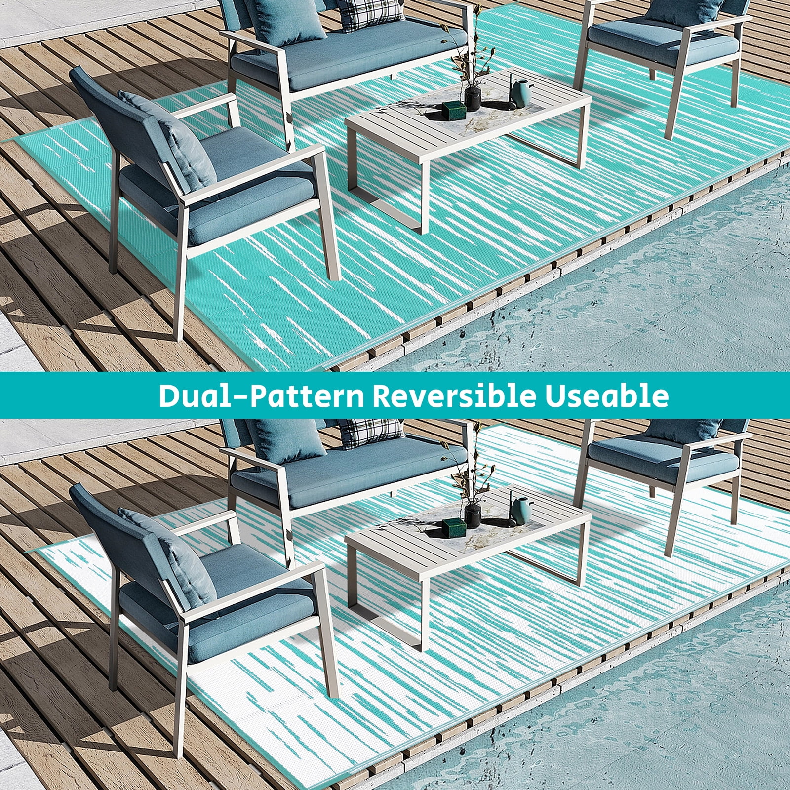 Ileading Outdoor Rugs 8'x10' for Patios Clearance Waterproof Patio Rugs Reversible Mats Plastic Straw Rug Large Outside Area Rug Door Mat for RV,Patio,Backyard,Deck,Beach,Trailer,Camping