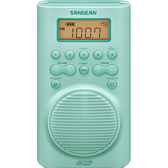 Sangean FM/AM Weather Alert Waterproof Shower Radio, Mint
