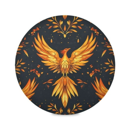 

Round Plate Mat 15.4x15.4 Inchesx6 Placemat Table Mat Kitchen Mat Coffee Mat Fabric Thick Strong Wear-Resistant Heat Resistance Golden Phoenix