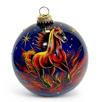 STP Goods Fire Horse Glass Christmas Ball Ornament 3.9" (10 cm) Hand-Painted Christmas Tree Ornament Collectible Christmas Tree Hanging Decoration, Symbol of 2026, Blue Yellow Red