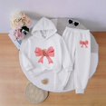 thumbnail image 2 of Vornjynx Girls 2 Piece Outfit（2-7）Hooded Sweatshirt with Bear and Butterfly Bow Print and Elastic Waist Jogger Pants Set Casual Clothing Set White Size 7, 2 of 6