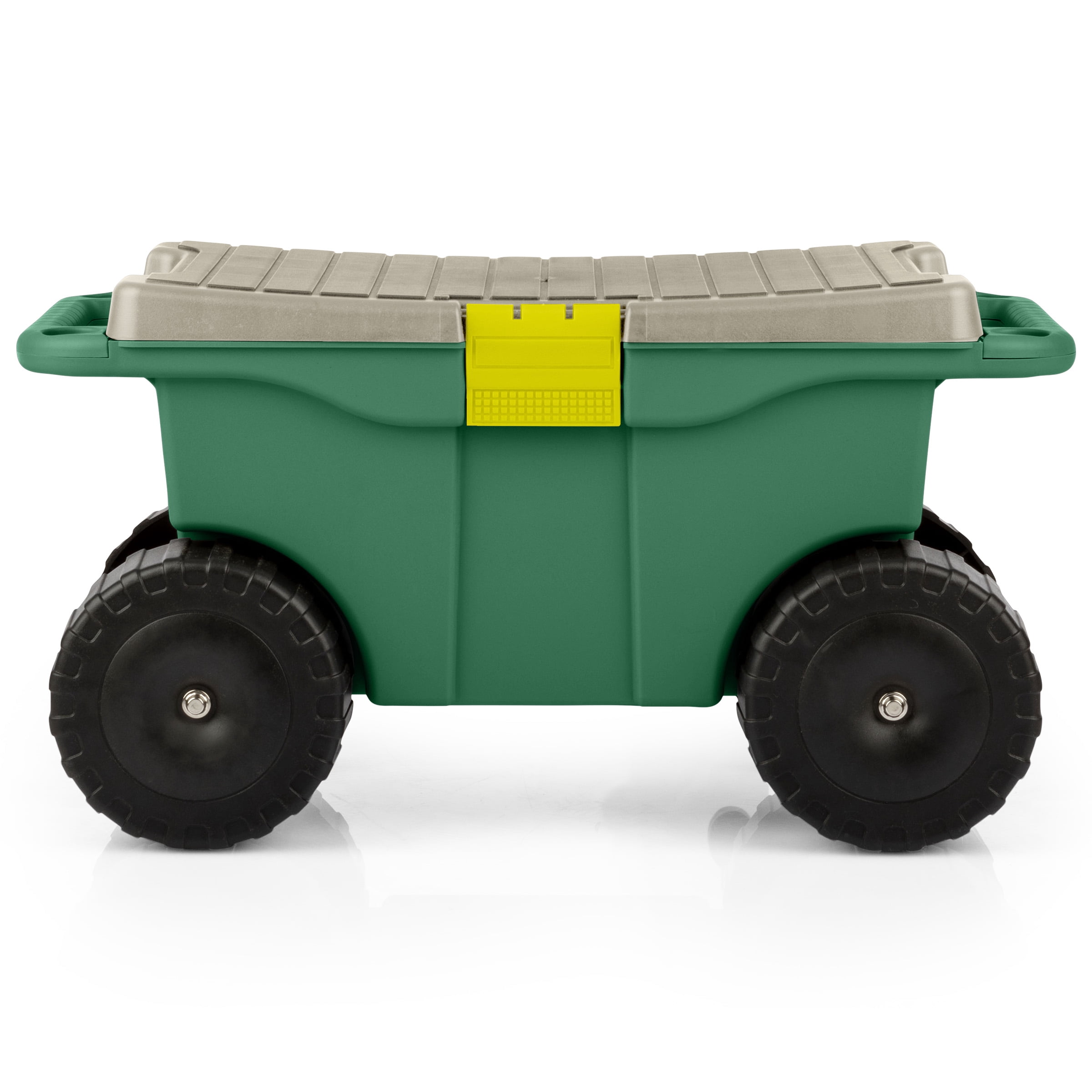 Pure Garden Rolling Garden Cart with Seat - Storage with Tool Tray (Green)