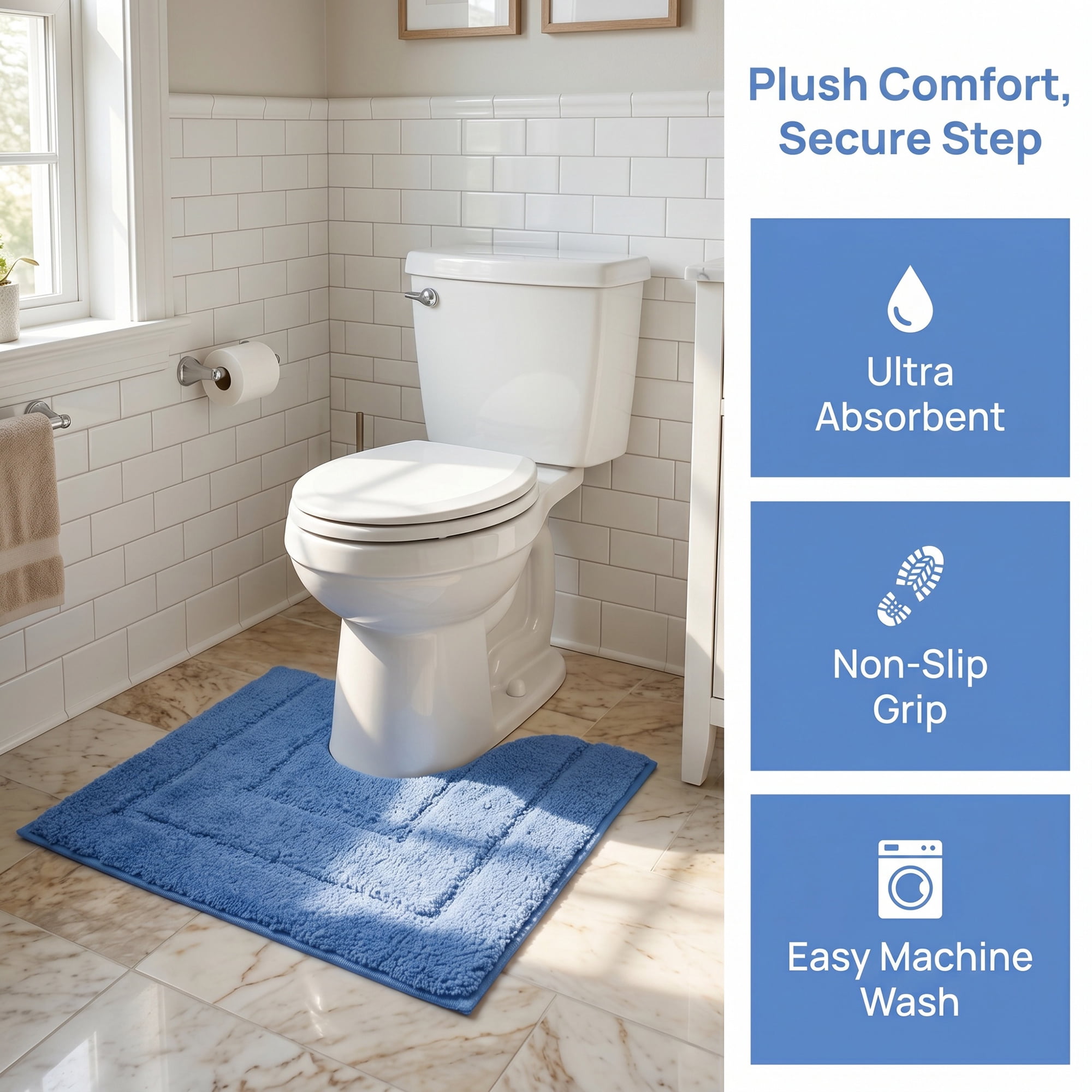 Unique Bargains U-Shaped Absorbent Non Slip Machine Washable Bath Mat Blue 20" x 16"