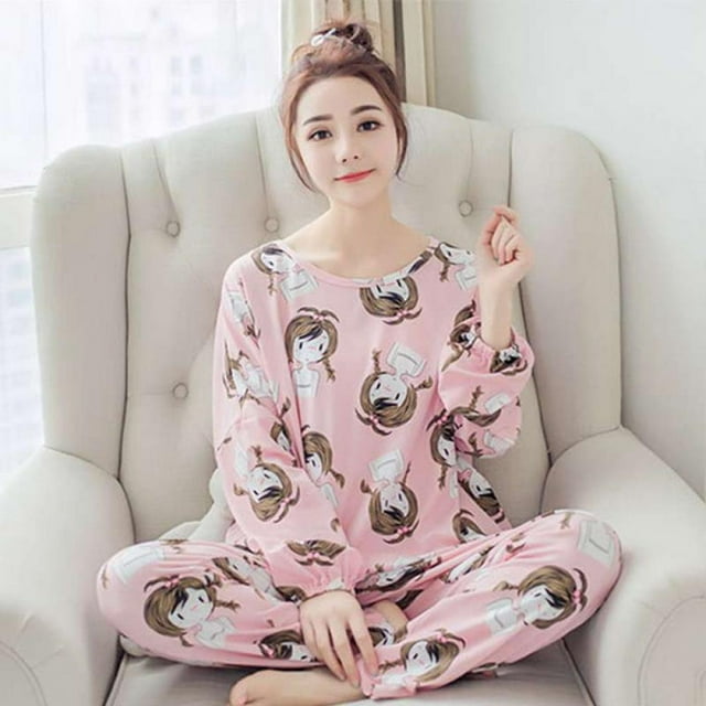 Teen Girls Cute Long Sleeve Sleepwear Pjs Oversized Pajama Set Nighty