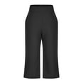 thumbnail image 4 of safuny Women's Cotton Capri Pants Clearance Solid Clothing Retro High Elastic Waist Summer Comfy Trousers Casual Drawstring Sports Fashion Black M, 4 of 6
