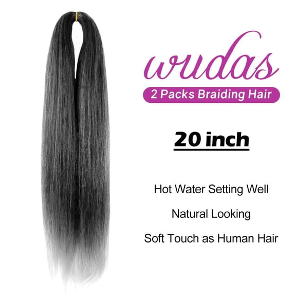 WEIF-Ombre Grey Braiding Hair 20 Inch Long Pre Stretched Hair Straight Yaki Texture Synthetic Hair Extensions Softness (2 Packs,Tgray)