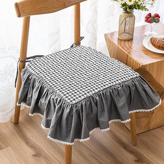 Nvzi Boho Ruffles Printed Chair Cushion with Ties Super Soft Cotton