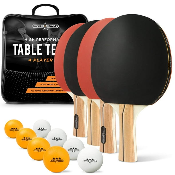 ProSpin Ping Pong Paddle Set includes 4 Paddles, 8 Balls, Premium