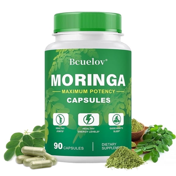 Bcuelov 800mg Pure Moringa Powder Capsules – Supports Energy, Skin & Gut Health, Immune System – Green Superfood with Vitamins & Amino Acids