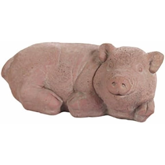 Solid Rock Stoneworks Laying Piglet Stone Statue 5in Tall Brick Color