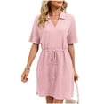 thumbnail image 2 of MYAOYI Housecoat for Women Short Sleeve Turndown Collar Solid Color Home Short Sleepshirts, 2 of 8