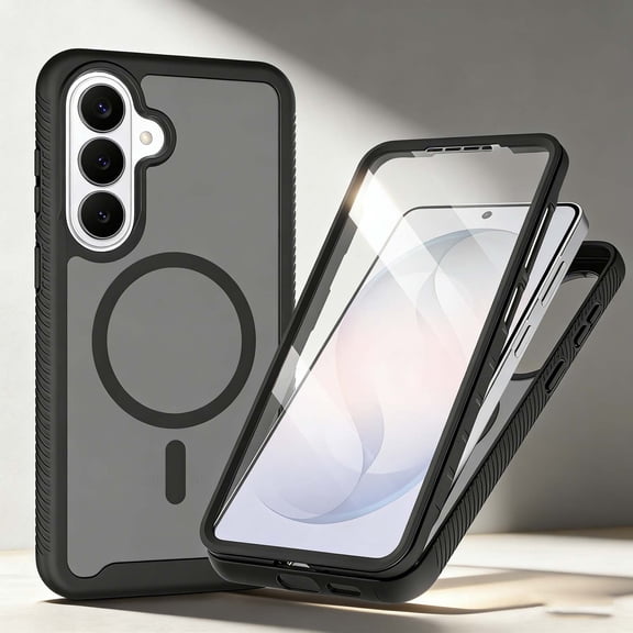 For Samsung Galaxy S26 Phone Case,Compatible With Mag-Safe,2-in-1 Heavy Duty Shockproof Cover,Built-in Screen Protector,Matte Anti-fall Drop Protection,Rugged Durable Phone Case,Black