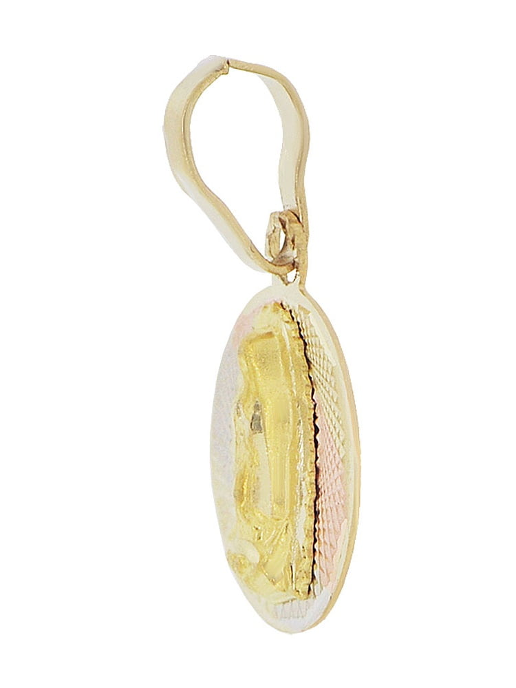 14k Tricolor Gold Virgin Mary Pendant Religious Charm Sparkly Cuts