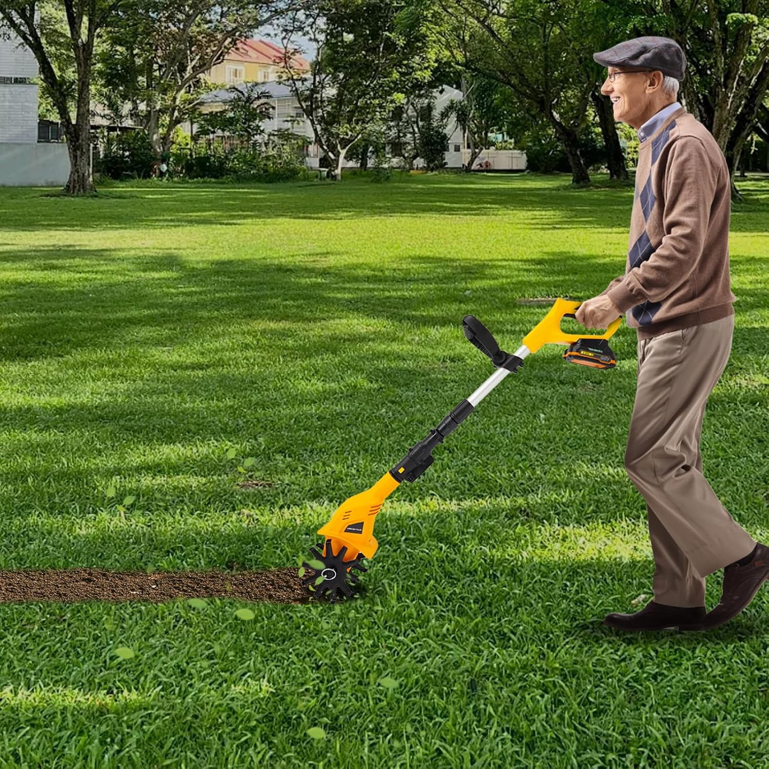 20V Cordless Tiller Cultivator, 250r/min Electric Garden Tiller, Handheld Electric Tilling Machine, Cordless Tilling Machine for Plowing, Turning