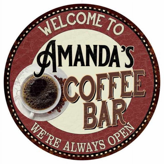 Amanda's Coffee Bar Round Metal Sign Kitchen Room Wall Decor 100140041042