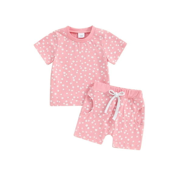 Licupiee Toddler Baby Girl Summer Clothes Floral Print Short Sleeve T Shirt Elastic Waist Shorts Cute Infant Newborn Outfits 0-3Y