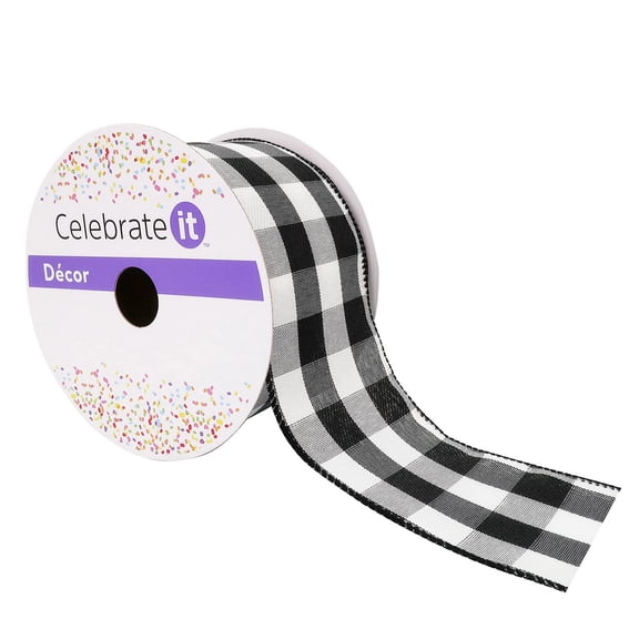 12 Pack: 2.5" x 8.3yd. Wired Gingham Ribbon by Celebrate It