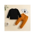 thumbnail image 4 of Bagilaanoe 2Pcs Toddler Baby Girl Boy Halloween Outfits Letters/Skeleton Print Long Sleeve Sweatshirt Pullover Tops+ Trousers 3M 6M 12M 18M 24M 3T Fall Casual Sweatsuit, 4 of 9