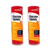 2 Pack - LEADER Glucose Tablets, Energy and Blood Sugar Support, Orange Flavor, 10 Count Travel Size