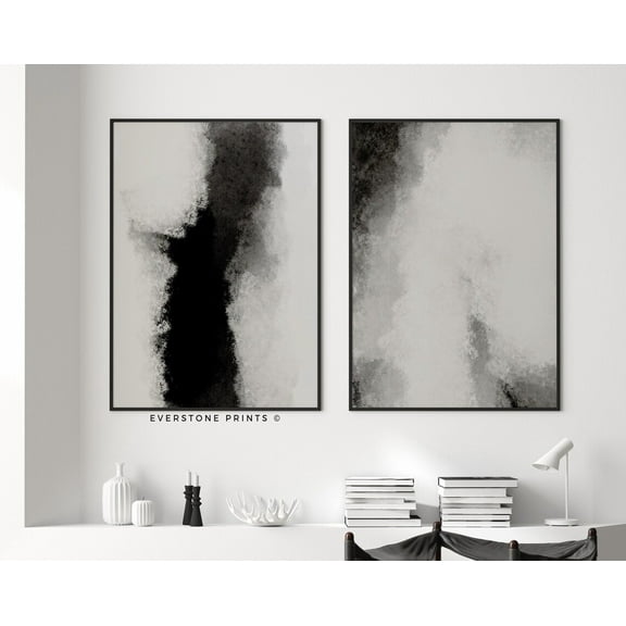 Luvia Black Abstract Set Of 2 Gallery Wall Set, Black Abstract, Abstract Art, Modern Abstract, Black And White Modern Art, Modern Wall Decor Set 2 Prints 8x12 UNFRAMED