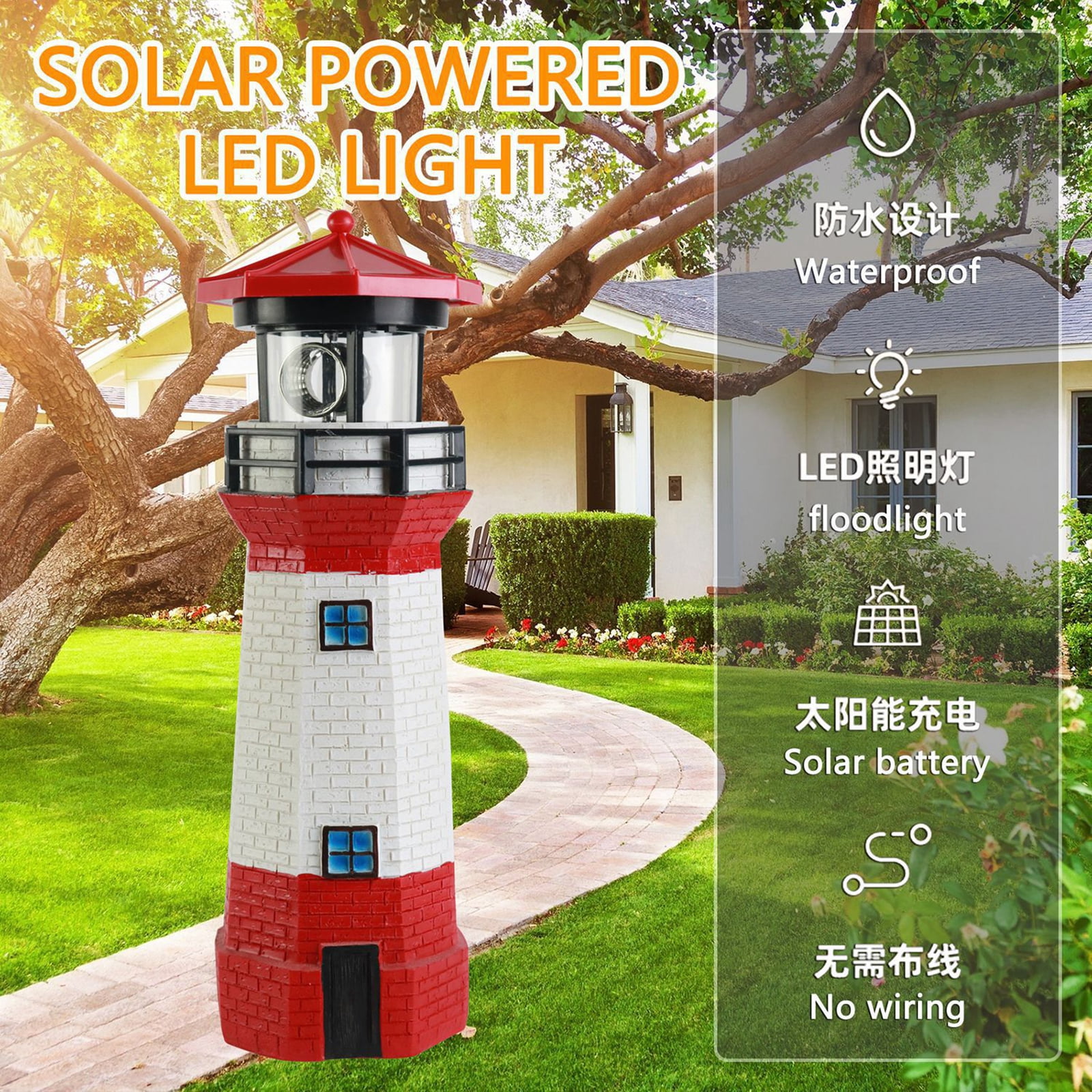  HSHD Solar Lighthouse Bird Feeder with Rotating Beacon Lamp -  14 Hanging Mesh Wild Bird Feeders for Outdoor Garden Decor Patio Lawn(Red)  : Patio, Lawn & Garden