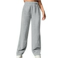 thumbnail image 3 of YOIAVAIOY Women's Warm Lounge Pant Fuzzy Fleece Pants Elastic Waisted Wide Leg Trousers Winter Casual Baggy Trousers Gray M, 3 of 9