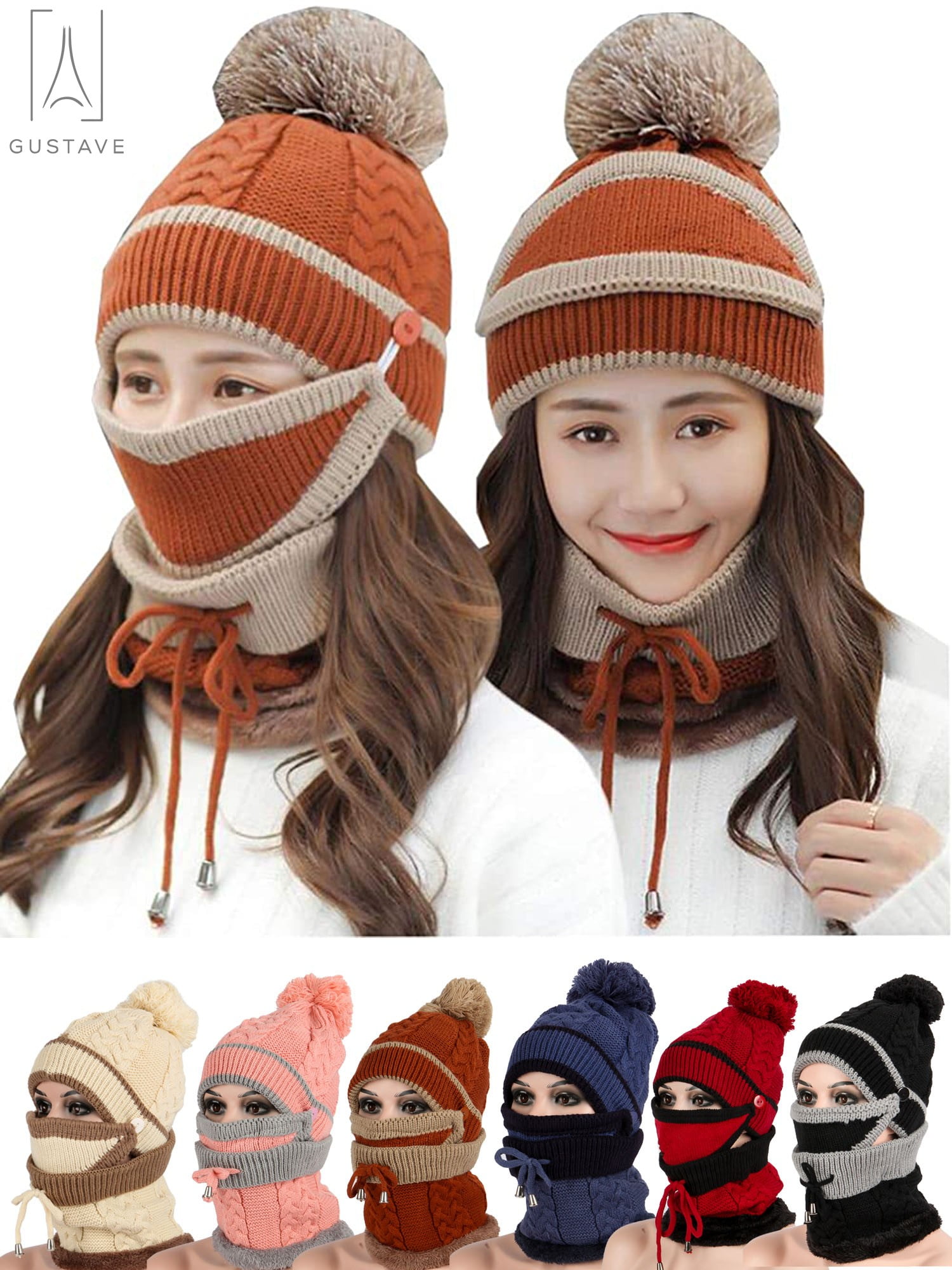 Lady Womens Winter Knit Scarf & Hat Beanie Flower Set Lined Warm Scarves New 