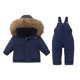 thumbnail image 2 of Conjunto de dos piezas de chaqueta y pantalón de esquí para niños, de invierno, grueso, impermeable, resistente al viento y cálido, con capucha y manga larga, con tirantes, de poliéster, 2 of 7