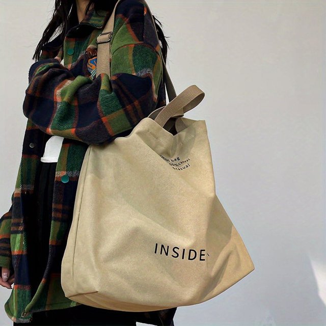 Casual Large-capacity Fashion Shoulder Bag, Alphabet Print Zipper Trendy Handbag With Adjustable Strap
