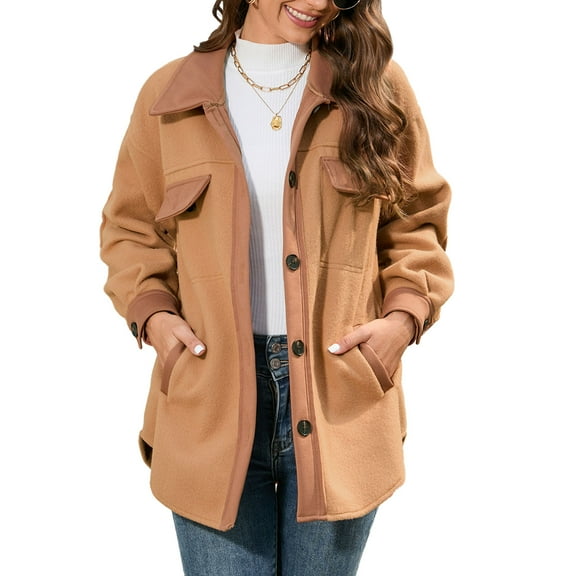 Women Jacket Turn Down Collar Single Breasted Buckle Casual Thicken Coat with Side Pocket Chocolate M