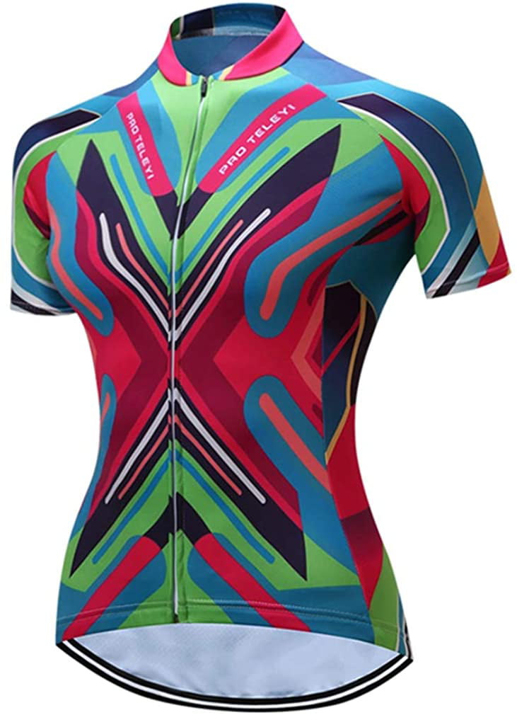 TELEYI Womens Cycling Jersey Short Sleeve Bike Jacket Biking Shirt Quick Dry Breathable Mountain Bicycle Clothing 