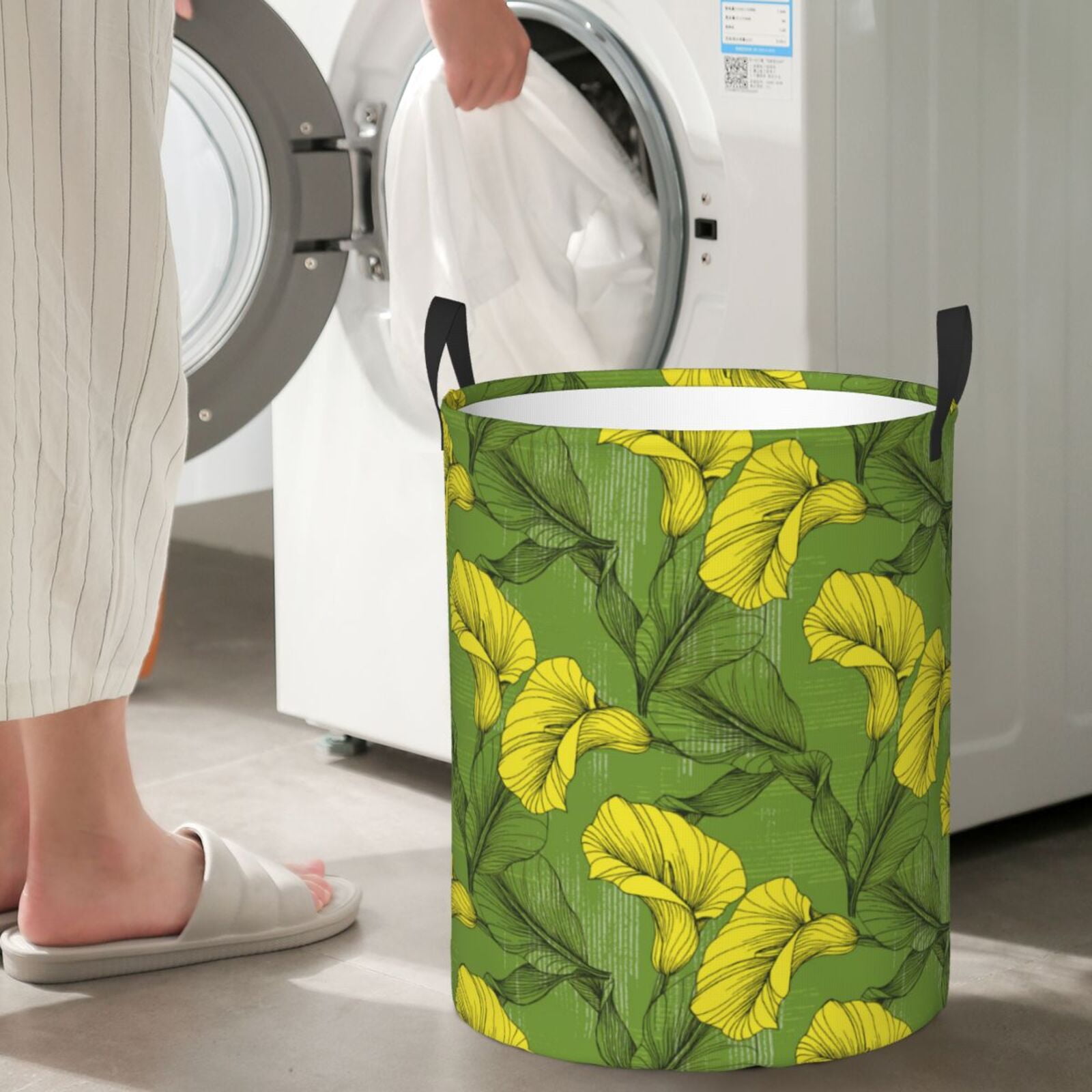 Large Laundry Basket with Handles - Gorgeous Calla Lily Flowers A Kids Baby Dirty Clothes Laundry Hamper for Bedroom Aesthetic