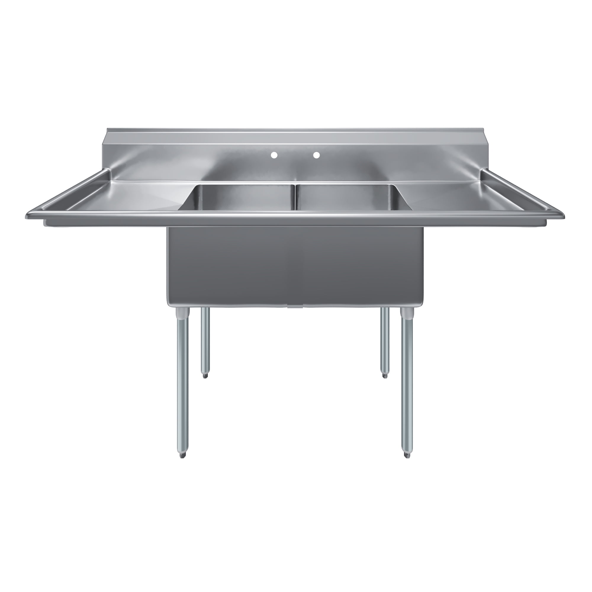 18″ x 18″ x 12″ with 18″ Left and Right Drainboards Two Compartment Stainless Steel Commercial Kitchen Prep & Utility Sink | NSF