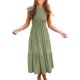 thumbnail image 4 of VISgogo Vestido de verano de color sólido para mujer, cuello redondo, manga corta con mosca, falda plisada en el pecho, falda para pastel VISgogo  moda, 4 of 6