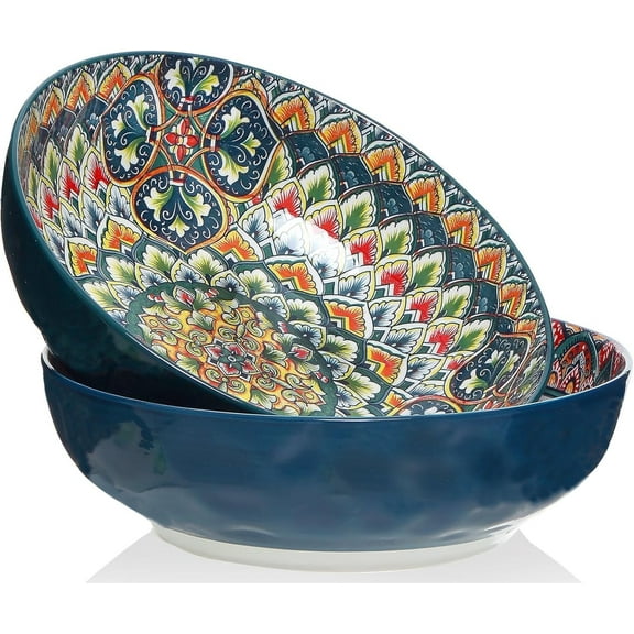 Qlans Large Serving Bowls, 75 oz 10.5 Inch Big Salad Bowl, Big Pasta Bowl Set of 2, Vibrant Colorful Bowls