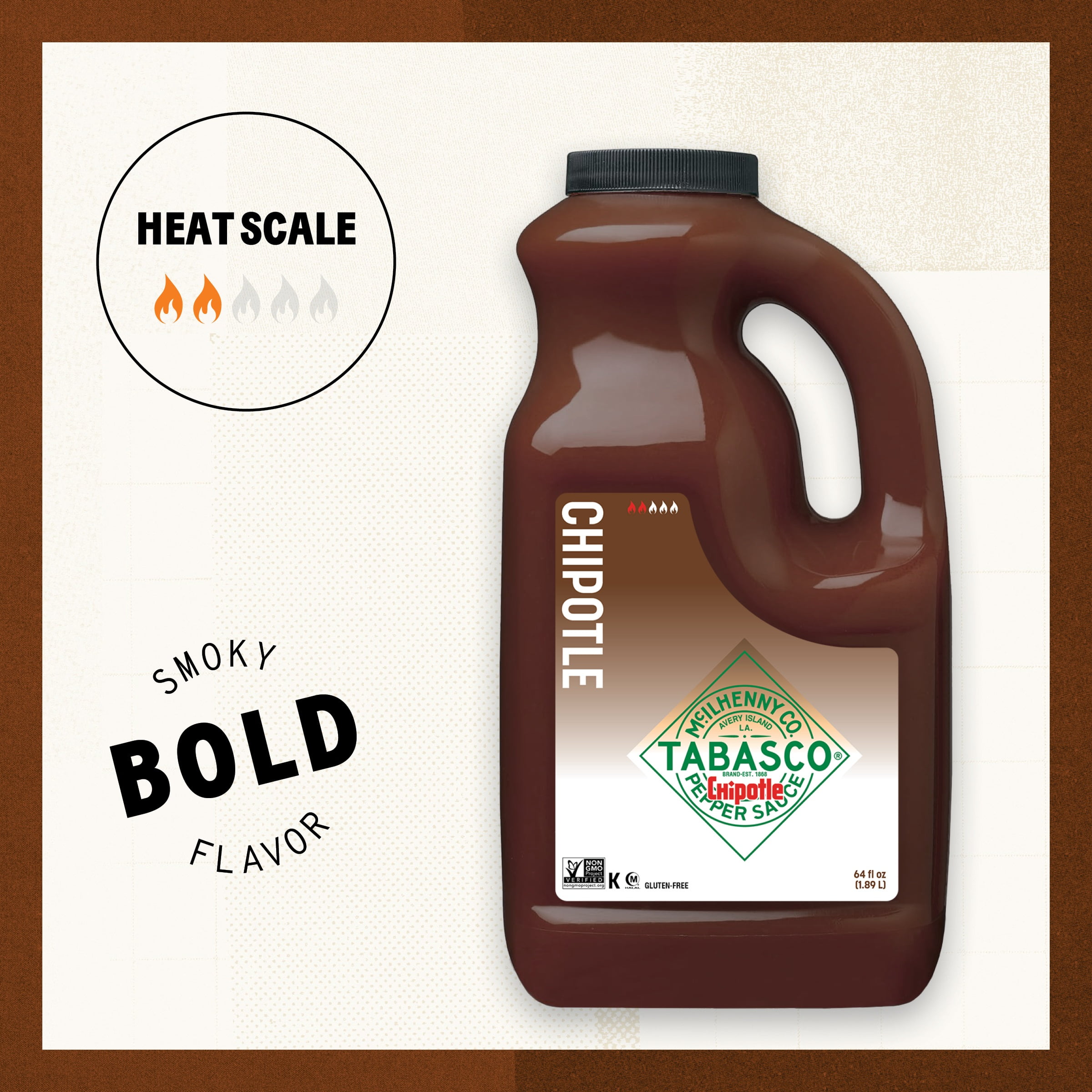 Tabasco Chipotle Pepper Sauce, 64 fl. oz Regular Half Gallon Jug, Gluten Free