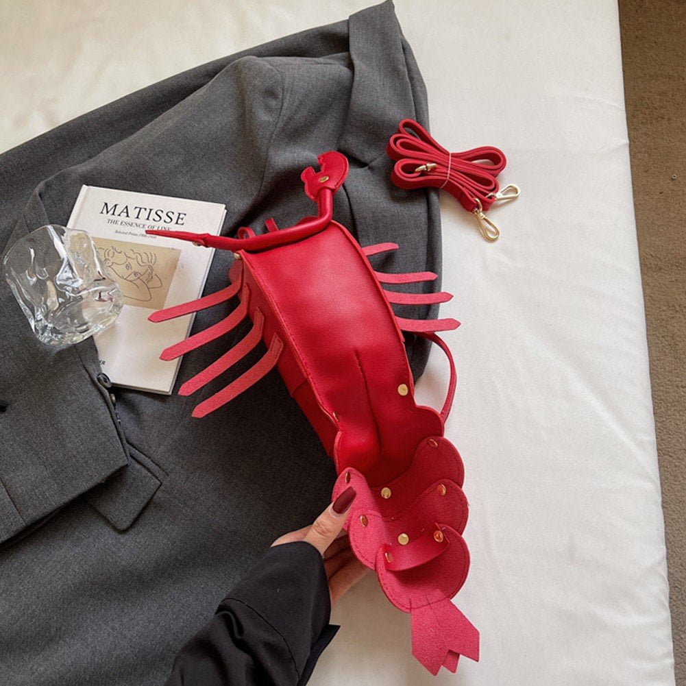 Jiibva Lobster Shaped Crossbody Bag for Women Unique Rivets Lobster Design Shoulder Bag Stylish Handbag Purse for Women