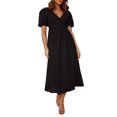 thumbnail image 1 of Faithtur Robe Longue Décontractée d'Été pour Femmes Couleur Unie Froncée Col en V Manches Courtes Mode Plage Vacances, 1 of 7