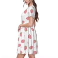 thumbnail image 2 of Gukieu Hand Drawn Strawberry Print Women's Short Sleeve Dress, Elastic Waistband A-line with Pockets Summer Dress, Suitable for Daily Leisure, Work, Vacation, 2 of 6