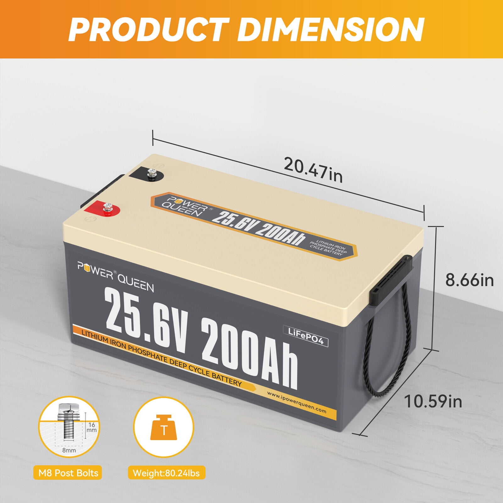 Power Queen Lithium Iron Phosphate 24V 200Ah 5120Wh Energy LiFePO4 Battery Deep Cycle For Solar Off grid