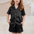 thumbnail image 4 of YunPes Girls Satin Outfits Button-Down Short Sleeve Tops Ruffle Shorts PJS Sets Kids Elegant Comfy 2 Piece Clothing 5-15 Years, 4 of 7