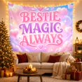 thumbnail image 3 of Bestie Magic Lettering with Hearts and Pastel Clouds, Cheerful Celestial Style for Teen Girls, Friendship Wall Art Friendship Gift, Tapestry Wall Hanging for Bedroom and Dorm, 3 of 7