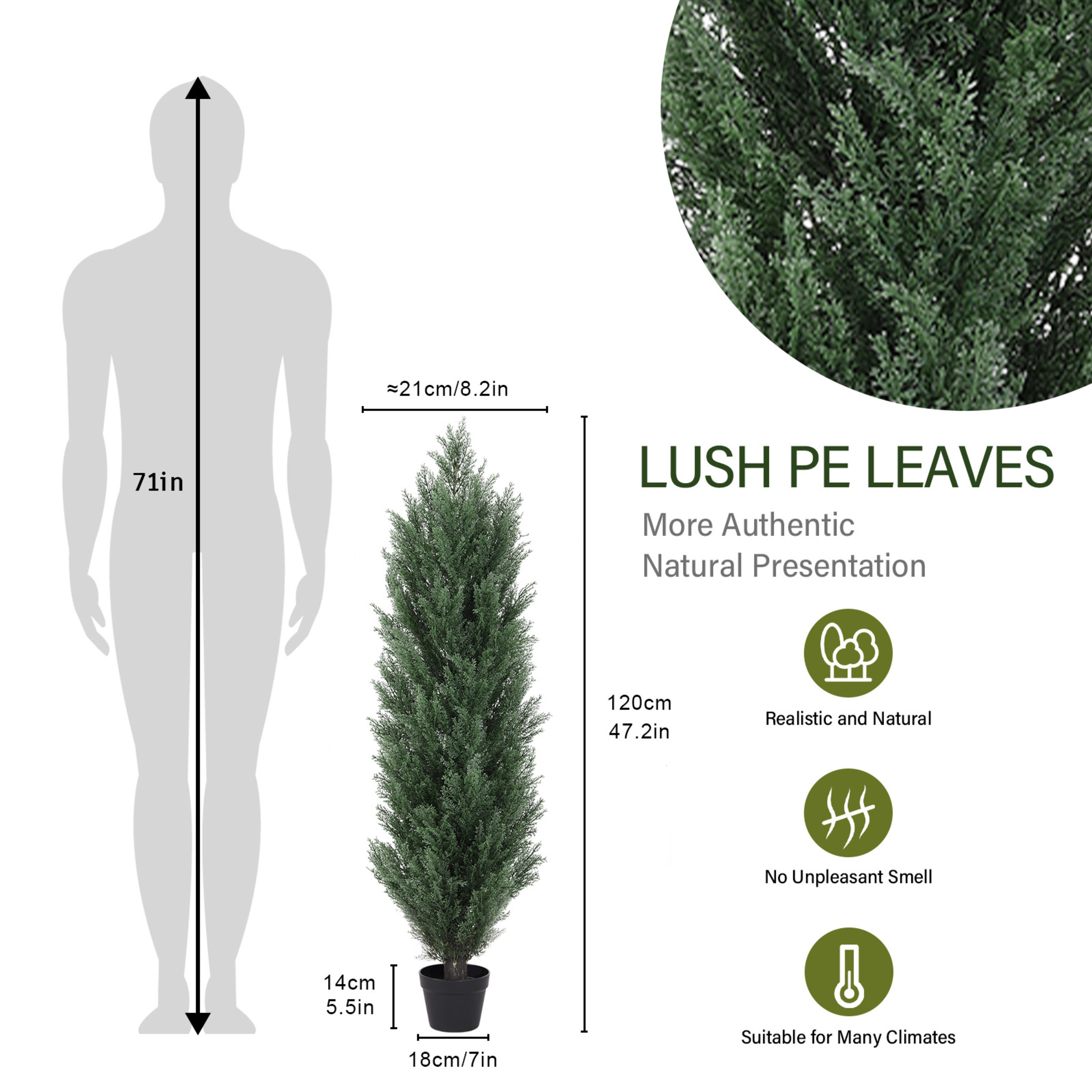 Noble House 4FT Artificial Pine Trees, Faux Plants in Pots for Indoor/Outdoor & Porch Décor, Green, Set of 2